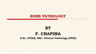 BONE PATHOLOGY
BY
F. CHAPIMA
B.Sc. (UNZA), MSc. Clinical Pathology (UNZA)
 