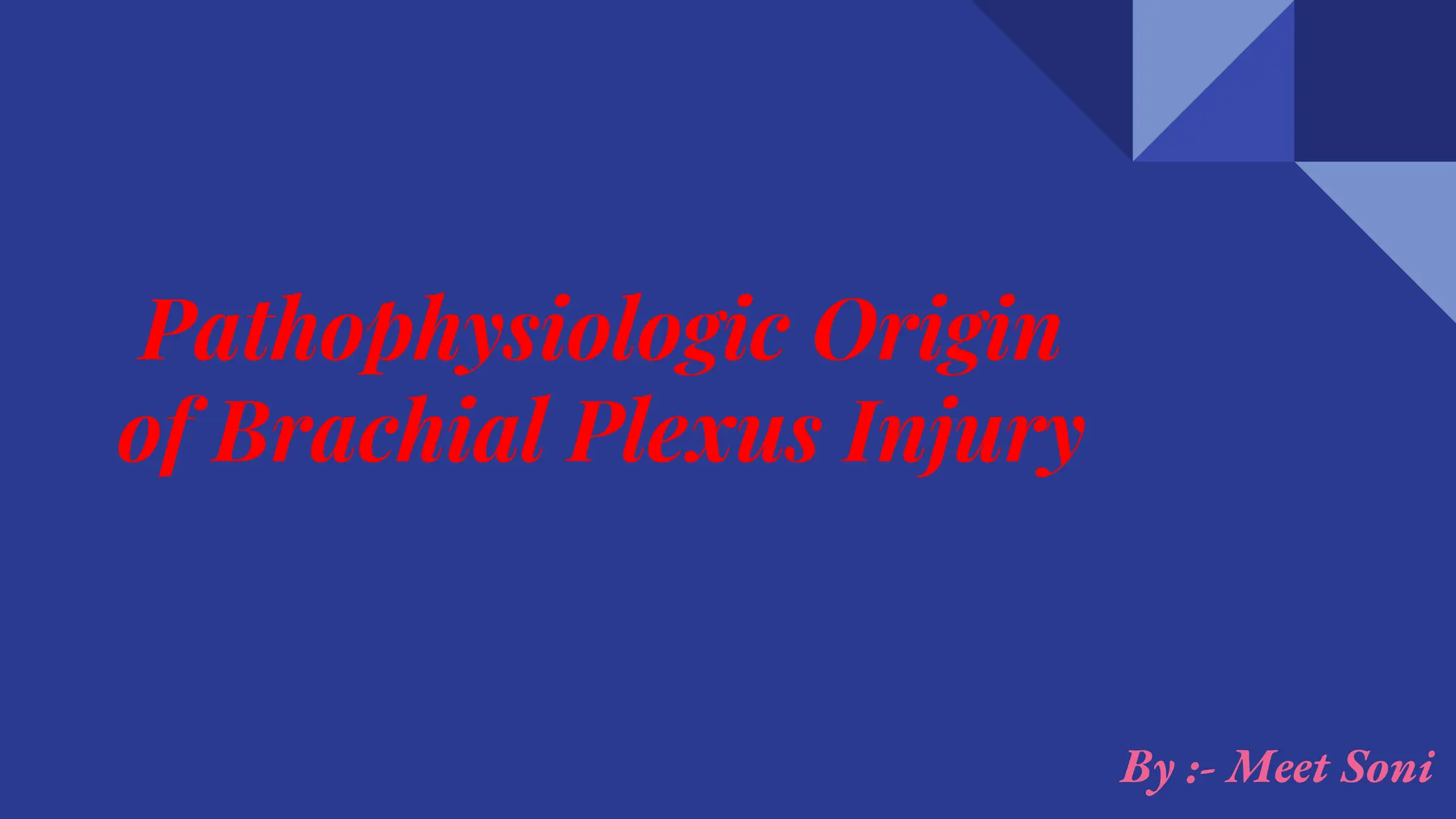 Pathophysiologic Origin
of Brachial Plexus Injury
By :- Meet Soni
 