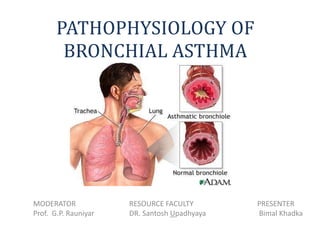 PATHOPHYSIOLOGY OF
BRONCHIAL ASTHMA
MODERATOR RESOURCE FACULTY PRESENTER
Prof. G.P. Rauniyar DR. Santosh Upadhyaya Bimal Khadka
 