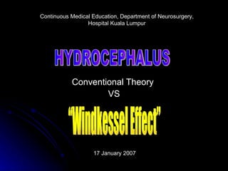 Conventional Theory  VS HYDROCEPHALUS “Windkessel Effect” Continuous Medical Education, Department of Neurosurgery, Hospital Kuala Lumpur 17 January 2007 