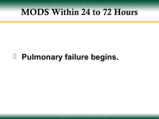 MODS Within 24 to 72 Hours



 Pulmonary failure begins.
 