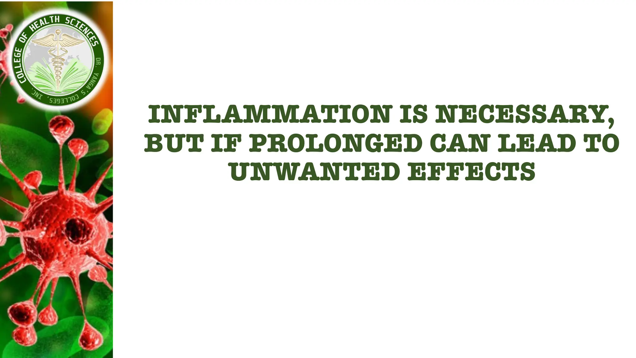 INFLAMMATION IS NECESSARY,
BUT IF PROLONGED CAN LEAD TO
UNWANTED EFFECTS
 