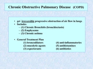Restrictive lung disorders
• 2 groups of diseases
1. Abnormalities of chest wall which limits lung expansion
– Includes:
»...