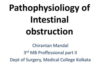 Pathophysioliogy of
     Intestinal
    obstruction
           Chirantan Mandal
      3rd MB Proffessional part II
Dept of Surgery, Medical College Kolkata
 