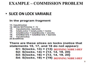 EXAMPLE – COMMISSION PROBLEM
• SLICE ON LOCK VARIABLE
DEFINING NODE I-DEF
DEFINING NODE I-DEF
 