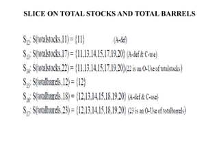 SLICE ON TOTAL STOCKS AND TOTAL BARRELS
 