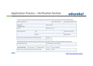 Application Process – Verification Section
Slide 7
http://www.edureka.co/pmp
 