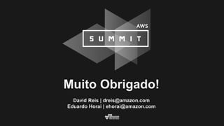 Muito Obrigado!
David Reis | dreis@amazon.com
Eduardo Horai | ehorai@amazon.com
 