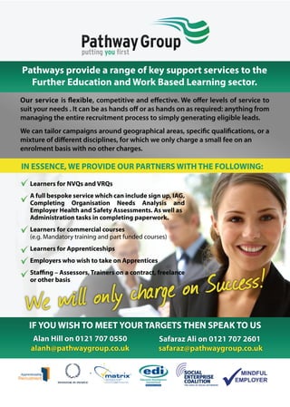 Pathways Advantage Ltd - Offering a 'Learner-Finding' Service for Colleges and Training Providers
