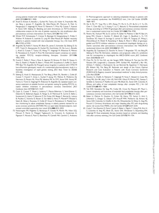 .
.
.
.
.
.
.
.
.
.
.
.
.
.
.
.
.
.
.
.
.
.
.
.
.
.
.
.
.
.
.
.
.
.
.
.
.
.
.
.
.
.
.
.
.
.
.
.
.
.
.
.
.
.
.
.
.
.
.
.
.
.
.
.
.
.
.
.
.
.
.
.
.
.
.
.
.
.
.
.
.
.
.
.
.
.
.
.
.
.
.
.
.
.
.
among patients treated with clopidogrel predominantly for PCI: a meta-analysis.
JAMA 2010;304:1821–1830.
67. Aradi D, Kirtane A, Bonello L, Gurbel PA, Tantry US, Huber K, Freynhofer MK,
ten Berg J, Janssen P, Angiolillo DJ, Siller-Matula JM, Marcucci R, Patti G,
Mangiacapra F, Valgimigli M, Morel O, Palmerini T, Price MJ, Cuisset T, Kastrati
A, Stone GW, Sibbing D. Bleeding and stent thrombosis on P2Y12-inhibitors:
collaborative analysis on the role of platelet reactivity for risk stratification after
percutaneous coronary intervention. Eur Heart J 2015;36:1762–1771.
68. Winter M-P, Schneeweiss T, Cremer R, Biesinger B, Hengstenberg C, Prüller F,
Wallner M, Kolesnik E, Lewinski D, Lang IM, Siller-Matula JM. Platelet reactivity
patterns in patients treated with dual antiplatelet therapy. Eur J Clin Invest 2019;
49:e13102–e13102.
69. Angiolillo DJ, Rollini F, Storey RF, Bhatt DL, James S, Schneider DJ, Sibbing D, So
DYF, Trenk D, Alexopoulos D, Gurbel PA, Hochholzer W, De Luca L, Bonello
L, Aradi D, Cuisset T, Tantry US, Wang TY, Valgimigli M, Waksman R, Mehran
R, Montalescot G, Franchi F, Price MJ. International expert consensus on switch-
ing platelet P2Y(12) receptor-inhibiting therapies. Circulation 2017;136:
1955–1975.
70. Franchi F, Rollini F, Rivas J, Rivas A, Agarwal M, Briceno M, Wali M, Nawaz A,
Silva G, Shaikh Z, Maailiki N, Been L, Pineda AM, Suryadevara S, Soffer D, Zenni
MM, Bass TA, Angiolillo DJ. Prasugrel versus ticagrelor in patients with CYP2C19
loss-of-function genotypes: results of a randomized pharmacodynamic study in a
feasibility investigation of rapid genetic testing. JACC Basic Transl Sci 2020;5:
419–428.
71. Sibbing D, Aradi D, Alexopoulos D, Ten Berg J, Bhatt DL, Bonello L, Collet JP,
Cuisset T, Franchi F, Gross L, Gurbel P, Jeong YH, Mehran R, Moliterno DJ,
Neumann FJ, Pereira NL, Price MJ, Sabatine MS, So DYF, Stone GW, Storey RF,
Tantry U, Trenk D, Valgimigli M, Waksman R, Angiolillo DJ. Updated expert con-
sensus statement on platelet function and genetic testing for guiding P2Y(12) re-
ceptor inhibitor treatment in percutaneous coronary intervention. JACC
Cardiovasc Interv 2019;12:1521–1537.
72. Cayla G, Cuisset T, Silvain J, Leclercq F, Manzo-Silberman S, Saint-Etienne C,
Delarche N, Bellemain-Appaix A, Range G, El Mahmoud R, Carrié D, Belle L,
Souteyrand G, Aubry P, Sabouret P, Du Fretay XH, Beygui F, Bonnet JL, Lattuca
B, Pouillot C, Varenne O, Boueri Z, Van Belle E, Henry P, Motreff P, Elhadad S,
Salem JE, Abtan J, Rousseau H, Collet JP, Vicaut E, Montalescot G. Platelet func-
tion monitoring to adjust antiplatelet therapy in elderly patients stented for an
acute coronary syndrome (ANTARCTIC): an open-label, blinded-endpoint, rand-
omised controlled superiority trial. Lancet 2016;388:2015–2022.
73. Notarangelo FM, Maglietta G, Bevilacqua P, Cereda M, Merlini PA, Villani GQ,
Moruzzi P, Patrizi G, Malagoli Tagliazucchi G, Crocamo A, Guidorossi A,
Pigazzani F, Nicosia E, Paoli G, Bianchessi M, Comelli MA, Caminiti C, Ardissino
D. Pharmacogenomic approach to selecting antiplatelet therapy in patients with
acute coronary syndromes: the PHARMCLO trial. J Am Coll Cardiol 2018;71:
1869–1877.
74. Xie X, Ma YT, Yang YN, Li XM, Zheng YY, Ma X, Fu ZY, Ba B, Li Y, Yu ZX,
Chen Y, Chen BD, Liu F, Huang Y, Liu C, Baituola G. Personalized antiplatelet
therapy according to CYP2C19 genotype after percutaneous coronary interven-
tion: a randomized control trial. Int J Cardiol 2013;168:3736–3740.
75. Pereira NL, Farkouh ME, So D, Lennon R, Geller N, Mathew V, Bell M, Bae J-H,
Jeong MH, Chavez I, Gordon P, Abbott JD, Cagin C, Baudhuin L, Fu Y-P,
Goodman SG, Hasan A, Iturriaga E, Lerman A, Sidhu M, Tanguay J-F, Wang L,
Weinshilboum R, Welsh R, Rosenberg Y, Bailey K, Rihal C. Effect of genotype-
guided oral P2Y12 inhibitor selection vs conventional clopidogrel therapy on is-
chemic outcomes after percutaneous coronary intervention: the TAILOR-PCI
randomized clinical trial. JAMA 2020;324:761–771.
76. Angiolillo DJ, Capodanno D, Danchin N, Simon T, Bergmeijer TO, ten Berg JM,
Sibbing D, Price MJ. Derivation, validation, and prognostic utility of a prediction
rule for nonresponse to clopidogrel: the ABCD-GENE score. JACC Cardiovasc
Interv 2020;13:606–617.
77. Chan Pin Yin D, Vos GA, van der Sangen NMR, Walhout R, Tjon Joe Gin RM,
Nicastia DM, Langerveld J, Claassens DMF, Gimbel ME, Azzahhafi J, Bor WL,
Oirbans T, Dekker J, Vlachojannis GJ, van Bommel RJ, Appelman Y, Henriques
JPS, Kikkert WJ, Ten Berg JM. Rationale and design of the Future Optimal
Research and Care Evaluation in Patients with Acute Coronary Syndrome
(FORCE-ACS) Registry: towards personalized medicine in daily clinical practice.
J Clin Med 2020;9.
78. Giustino G, Chieffo A, Palmerini T, Valgimigli M, Feres F, Abizaid A, Costa RA,
Hong MK, Kim BK, Jang Y, Kim HS, Park KW, Gilard M, Morice MC, Sawaya F,
Sardella G, Genereux P, Redfors B, Leon MB, Bhatt DL, Stone GW, Colombo A.
Efficacy and safety of dual antiplatelet therapy after complex PCI. J Am Coll
Cardiol 2016;68:1851–1864.
79. Yeh RW, Kereiakes DJ, Steg PG, Cutlip DE, Croce KJ, Massaro JM, Mauri L.
Lesion complexity and outcomes of extended dual antiplatelet therapy after per-
cutaneous coronary intervention. J Am Coll Cardiol 2017;70:2213–2223.
80. Baber U, Mehran R, Giustino G, Cohen DJ, Henry TD, Sartori S, Ariti C,
Litherland C, Dangas G, Gibson CM, Krucoff MW, Moliterno DJ, Kirtane AJ,
Stone GW, Colombo A, Chieffo A, Kini AS, Witzenbichler B, Weisz G, Steg PG,
Pocock S. Coronary thrombosis and major bleeding after PCI with drug-eluting
stents: risk scores from PARIS. J Am Coll Cardiol 2016;67:2224–2234.
81. Costa F, Van Klaveren D, Feres F, James S, Räber L, Pilgrim T, Hong M-K, Kim H-
S, Colombo A, Steg PG, Bhatt DL, Stone GW, Windecker S, Steyerberg EW,
Valgimigli M. Dual antiplatelet therapy duration based on ischemic and bleeding
risks after coronary stenting. J Am Coll Cardiol 2019;73:741–754.
Patient-tailored antithrombotic therapy 13
Downloaded
from
https://academic.oup.com/eurheartj/advance-article/doi/10.1093/eurheartj/ehaa1097/6122862
by
guest
on
07
February
2021
 