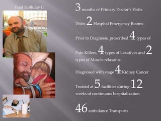 3 months of Primary Doctor’s Visits<br />Visits 2 Hospital Emergency Rooms<br />Prior to Diagnosis, prescribed 4 types of ...