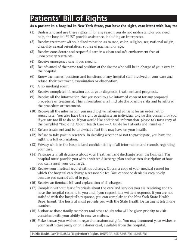 Patient Bill of Rights in English