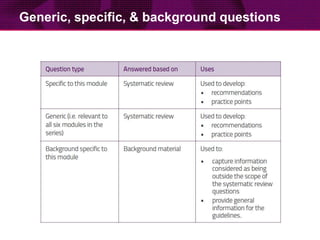 Generic, specific, & background questions
 