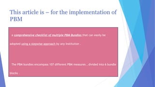 Pbm Bundle PATIENT BLOOD MANAGEMENT IMPLEMENTATION BUNDLES A POWER POINT ...