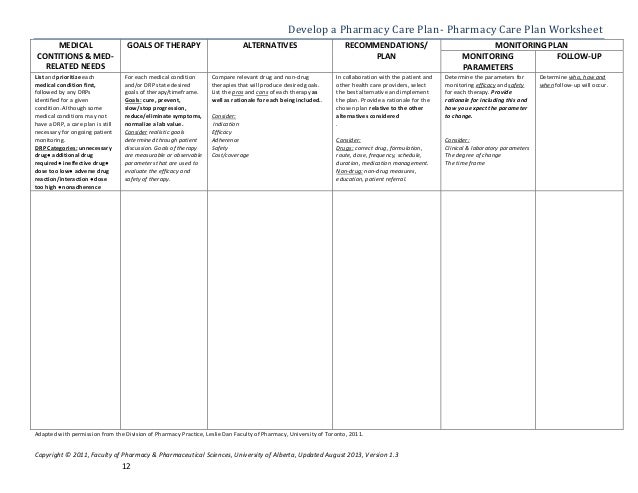 Patient Care Process Faculty Of Pharmacy Alberta 2013 Pharmaceutical Pharmaceutical Care Plan Template