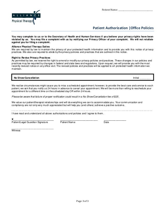 patient consent form alliance physical therapy physical therapy consent form