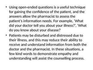 Open Ended Questions Examples Medical PATIENT COUNSELLING. definition and steps pptx | PPTX