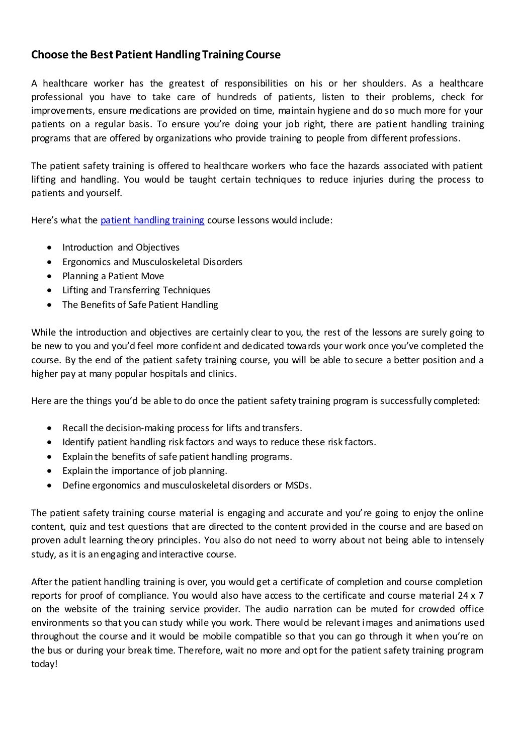 Choose the Best Patient Handling Training Course