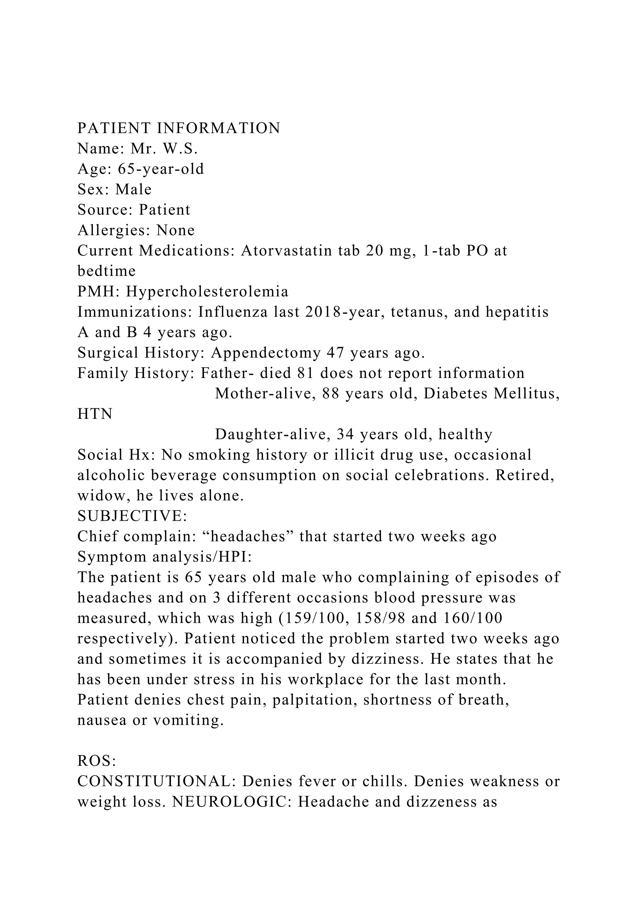 PATIENT INFORMATIONName Mr. W.S.Age 65-year-oldSex Male.docx
