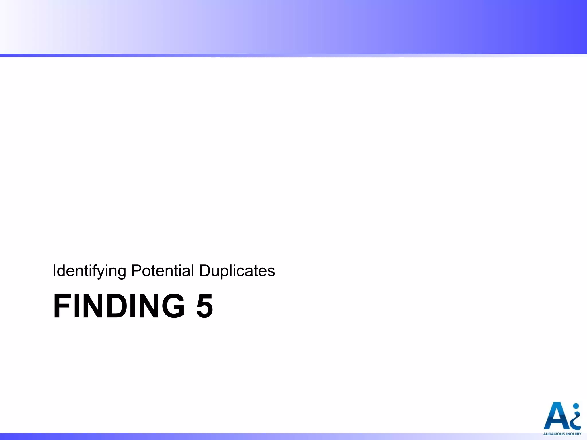Identifying Potential Duplicates

FINDING 5

 
