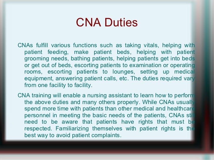 duties of nurse assistant