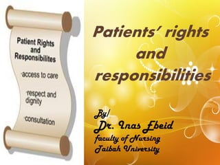 By/
Dr. Inas Ebeid
faculty of Nursing
Taibah University
Patients’ rights
and
responsibilities
1
 