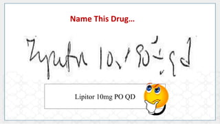 Lipitor 10mg PO QD
Name This Drug…
 