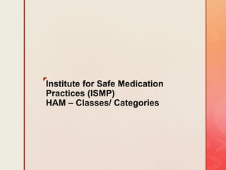 z
Institute for Safe Medication
Practices (ISMP)
HAM – Classes/ Categories
 