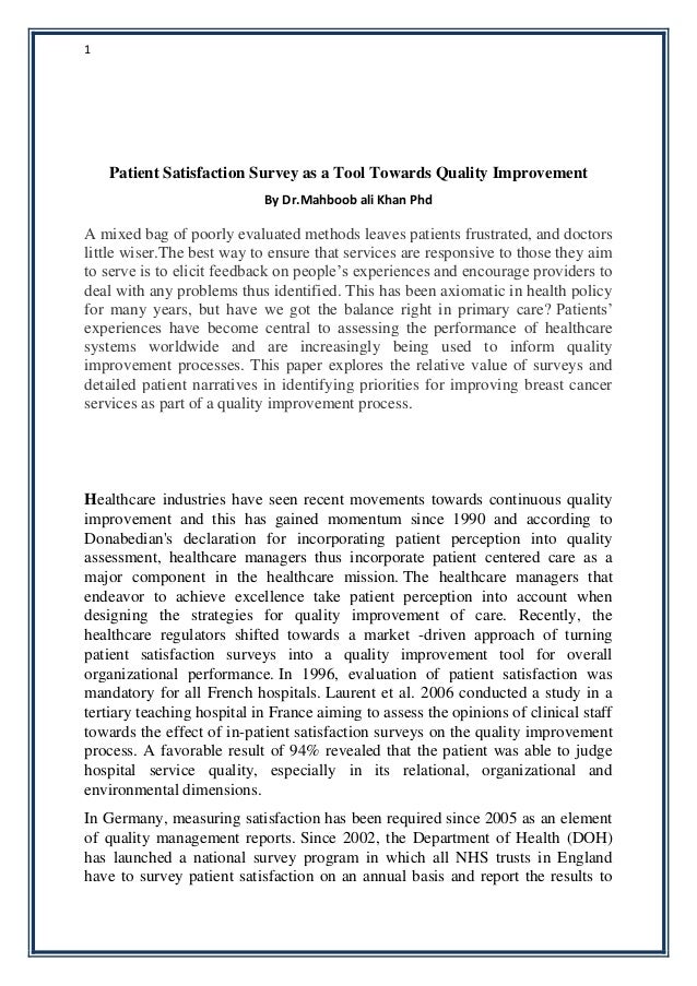 patient satisfaction survey as a tool towards quality improvement by patient satisfaction surveys
