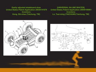 Easily adjusted skateboard shoe  United States Patent Application 20030141679 Inventors: Hong, Shi-chao (Taichung, TW)  [UNIVERSAL IN-LINE SKATES]  United States Patent Application 20040188961 Inventors: Lo, Tsai-ming (TAICHUNG;Taichung, TW)  