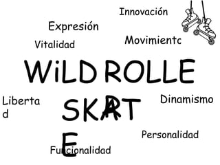 Innovación
          Expresión
     Vitalidad             Movimiento


   WiLD ROLLE
Liberta
d       R
     SKAT
                                  Dinamismo



     E
                              Personalidad
          Funcionalidad
 