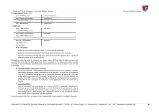 Actualizare Plan de Amenajarea Teritoriului Judeţean Botoşani                                                                                                          Consiliul Judeţean Botoşani
b) pentru comune (mediu rural)
    − peste 10.000 locuitori                      − comune foarte mari
    − între 5.000-9.999 locuitori                 − comune mari
    − între 3.000-4.999 locuitori                 − comune medii
    − sub 3.000 locuitori                         − comune mici
c) pentru sate
    − peste 5.000 locuitori                       − sate mari
    − între 3.000-4.999 locuitori
    − între 2.000-2.999 locuitori                 − sate medii
    − între 1.000-1.999 locuitori

    − între100 - 999 locuitori                    − sate mici
    − sub 100 locuitori
    − cu 0 locuitori
       • de concentrare:
       − gradul de concentrare a populaţiei urbane (%) sau gradul de urbanizare;
       − gradul de concentrare a populaţiei în reşedinţa de judeţ (municipiu, oraş, comună);
       − indici de concentrare exprimaţi sub forma unor rapoarte ale unor ponderi (de ex.: gradul de
         urbanizare/număr oraşe din total aşezări).
Disfuncţiile sistemului actual de indicatori sunt relativ reduse, dat fiind faptul că datele necesare sunt
accesibile din surse statistice, atlase geografice, planuri cadastrale etc. Un aspect care trebuie semnalat
este însă cel al corectitudinii şi actualităţii unor asemenea informaţii. Câteva exemple în acest sens pot
fi elocvente:
       • suprafaţa unităţilor administrativ-teritoriale
       − deşi Legea nr.69/1991 a administraţiilor publice locale prevede că orice schimbare a limitelor
         administrativ-teritoriale trebuie confirmată de un act legislativ, în ultimii ani, prin aplicarea
         Legii nr.18 a Fondului funciar au avut loc numeroase schimburi de parcele de teren între
         unităţi administrativ-teritoriale învecinate, înregistrate la nivelul oficiilor judeţene de
         cadastru (O.C.O.T.A.); în acest fel, suprafeţele utilizate în cadrul planurilor de amenajare a
         teritoriului nu mai corespund în numeroase cazuri suprafeţelor reale ale comunelor şi
         oraşelor.
       • statutul localităţilor
       − statutul localităţilor este reglementat prin Legea nr.2/1968 a organizării administrativ-
         teritoriale şi prin completările ulterioare ce privesc înfiinţarea de noi municipii, oraşe şi
         comune; totuşi, statutul a numeroase aşezări, în special a celor subordonate oraşelor şi
         municipiilor, dar şi a unor “trupuri” din componenta satelor, nu mai corespunde situaţiei
         reale actuale, nefiind reglementat prin acte legislative.
Aceste incompatibilităţi între informaţia scrisă şi situaţia reală viciază analizele şi evaluările întocmite.




Elaboratori: UAUIM-CCPEC, Bucureşti, împreună cu, Universitatea Bucureşti – CICADIT, SC. Quattro Design s.r.l. – Bucureşti, SC. Urbatech s.r.l. – Iaşi, UAIC - Facultatea de Geografie, Iaşi,          69
 