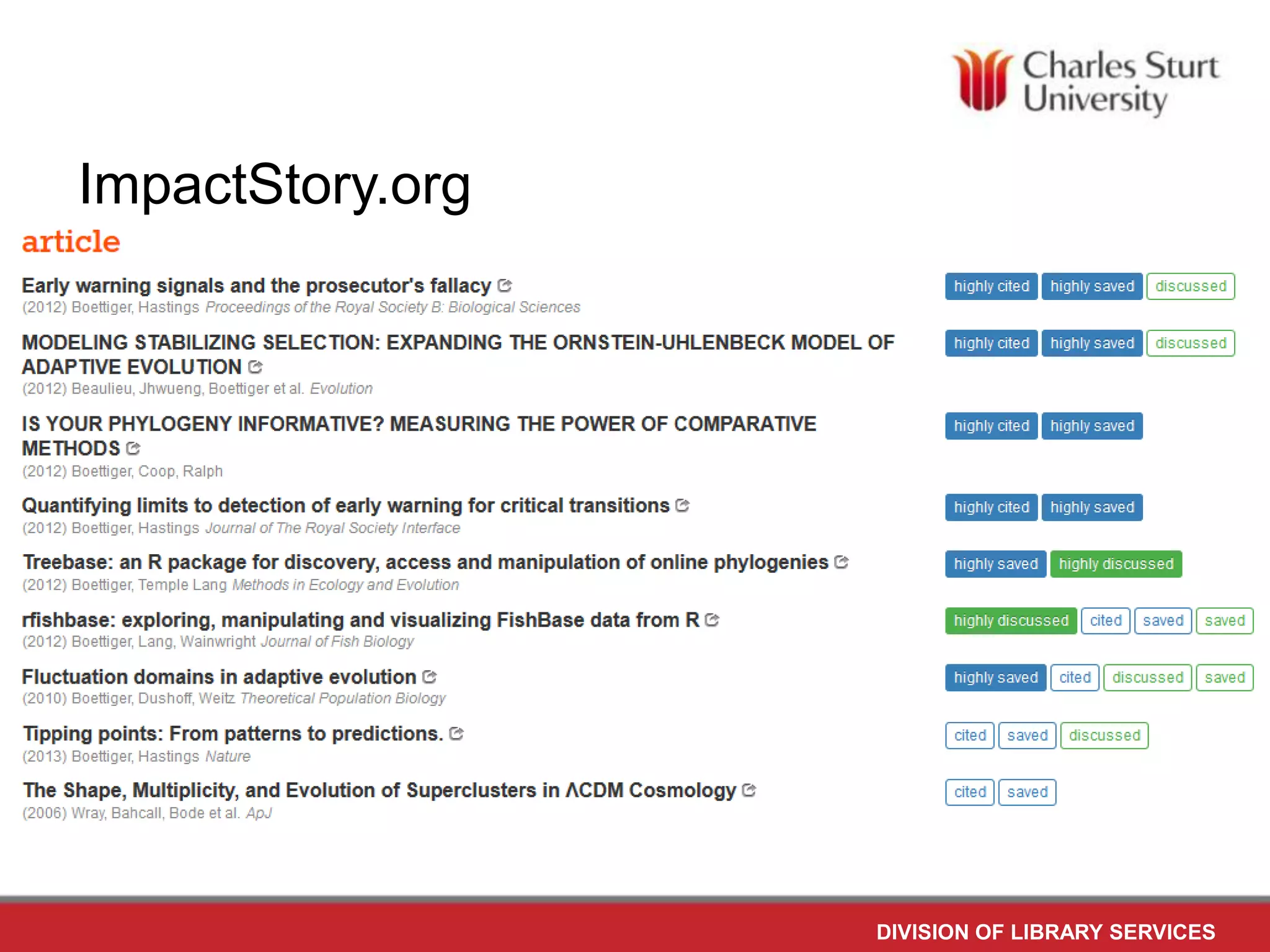 ImpactStory.org
DIVISION OF LIBRARY SERVICES
