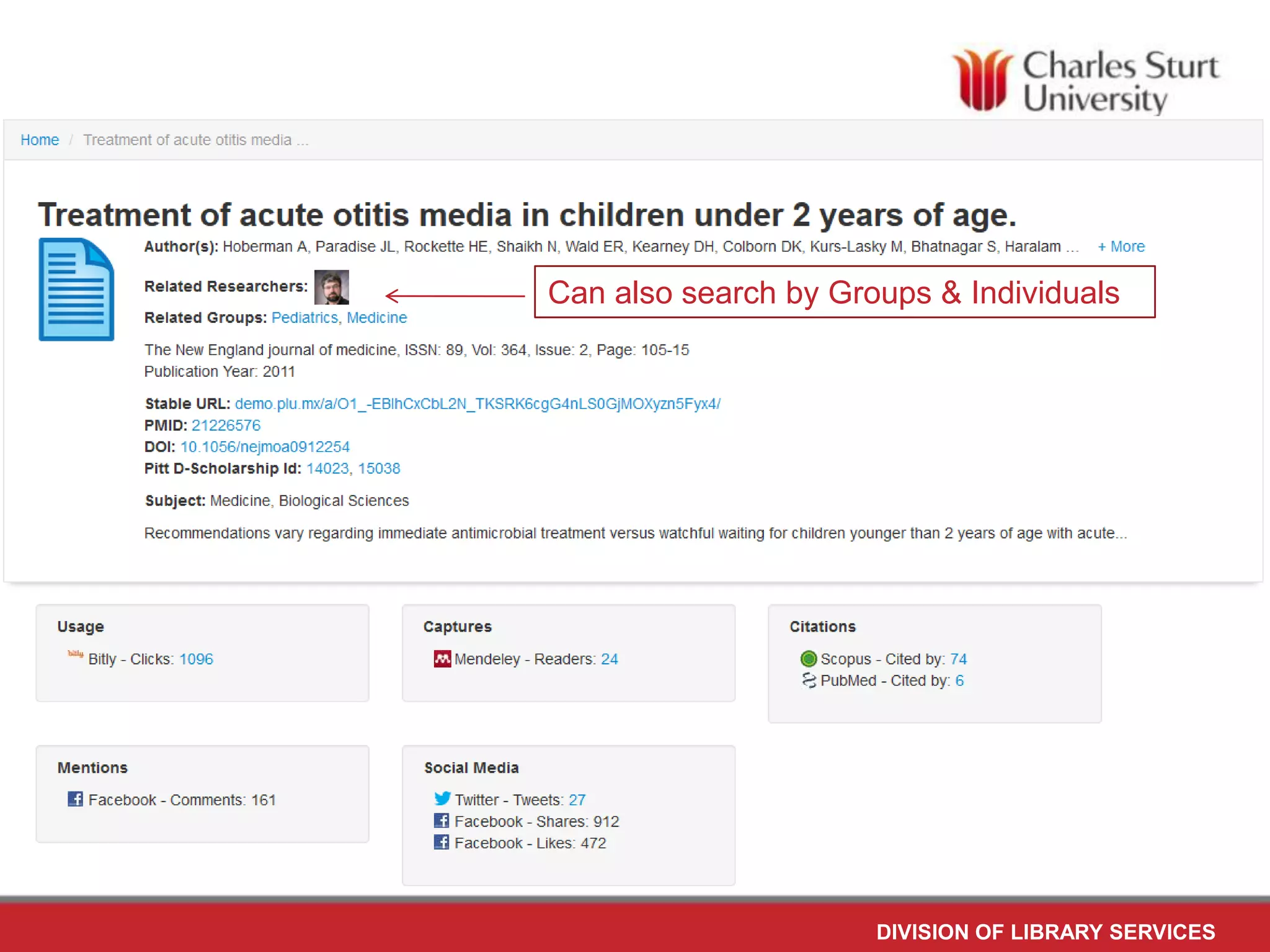 Can also search by Groups & Individuals
DIVISION OF LIBRARY SERVICES