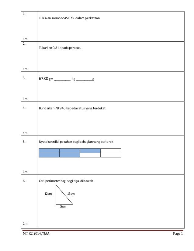 Soalan Matematik Tahun 3 Peratus - Contoh 36