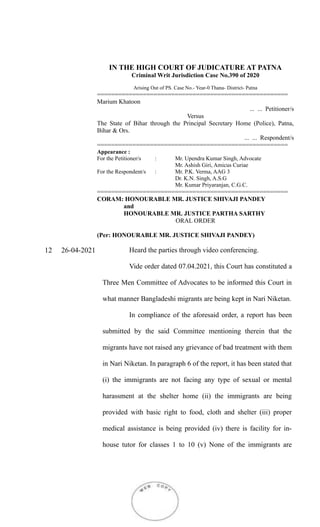 IN THE HIGH COURT OF JUDICATURE AT PATNA
Criminal Writ Jurisdiction Case No.390 of 2020
Arising Out of PS. Case No.- Year-...