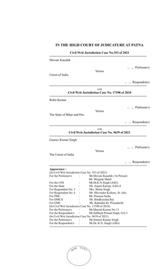 IN THE HIGH COURT OF JUDICATURE AT PATNA
Civil Writ Jurisdiction Case No.353 of 2021
=====================================...