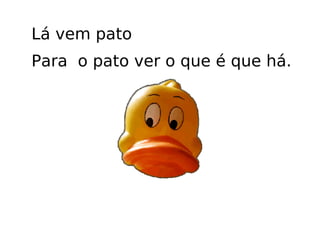 Lá vem pato Para o pato ver o que é que há.