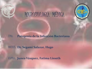 MICROBIOLOGÍA MÉDICA
TEMA: Patogenia de la Infección Bacteriana
DOCENTE: Dr. Segami Salazar, Hugo
ALUMNA: Junco Vásquez, Fatima Lisseth
 