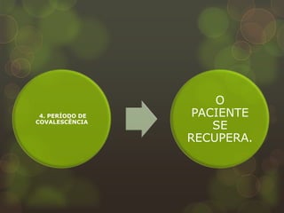 O
 4. PERÍODO DE    PACIENTE
COVALESCÊNCIA
                     SE
                 RECUPERA.
 