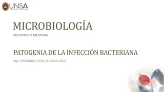 MICROBIOLOGÍA
FACULTAD DE MEDICINA
Mg. FERNANDO STEVE SEGOVIA CRUZ
PATOGENIA DE LA INFECCIÓN BACTERIANA
 