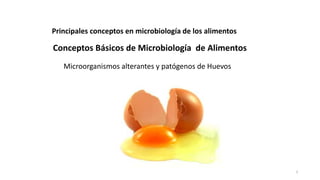 Conceptos Básicos de Microbiología de Alimentos
Principales conceptos en microbiología de los alimentos
1
Microorganismos alterantes y patógenos de Huevos
 