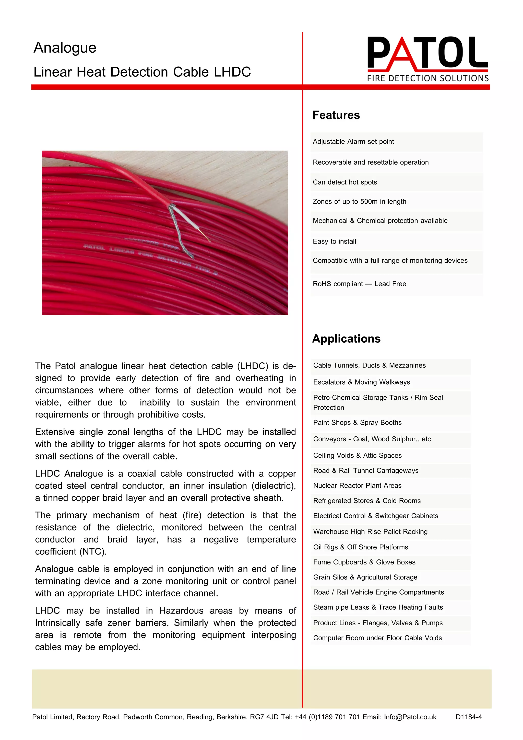 Patol Analogue Linear Heat Detection Cable PDF