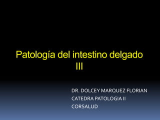 Patología del intestino delgado
               III

             DR. DOLCEY MARQUEZ FLORIAN
             CATEDRA PATOLOGIA II
             CORSALUD
 