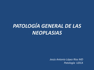 PATOLOGÍA GENERAL DE LAS
      NEOPLASIAS



            Jesús Antonio López Ríos MD
                        Patología UDCA
 
