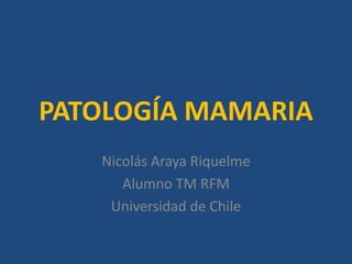 PATOLOGÍA MAMARIA
   Nicolás Araya Riquelme
      Alumno TM RFM
    Universidad de Chile
 