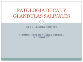 PATOLOGIA BUCAL Y 
GLANDULAS SALIVALES 
DR GUILLERMO FONSECA 
ALUMNO: VICTOR ANDRES PRETELL 
RODRIGUEZ 
 