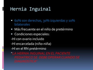 Hernia Inguinal60% son derechas, 30% izquierdas y 10% bilaterales
