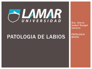 Dra. Gloria
Isabel Rangel
Ismerio
PATOLOGIA
BUCALPATOLOGIA DE LABIOS
 