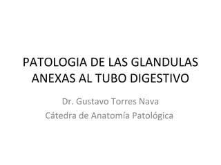PATOLOGIA DE LAS GLANDULAS
ANEXAS AL TUBO DIGESTIVO
Dr. Gustavo Torres Nava
Cátedra de Anatomía Patológica

 
